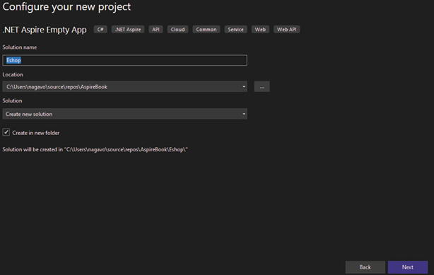 图 2.4：.NET Aspire 空应用附加信息对话框